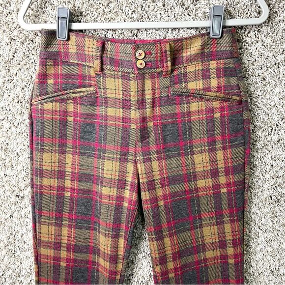 Anthropologie Pants Women’s 0 The Essential Trouser Tan Brown, Pink & Gray Plaid - Picture 3 of 8